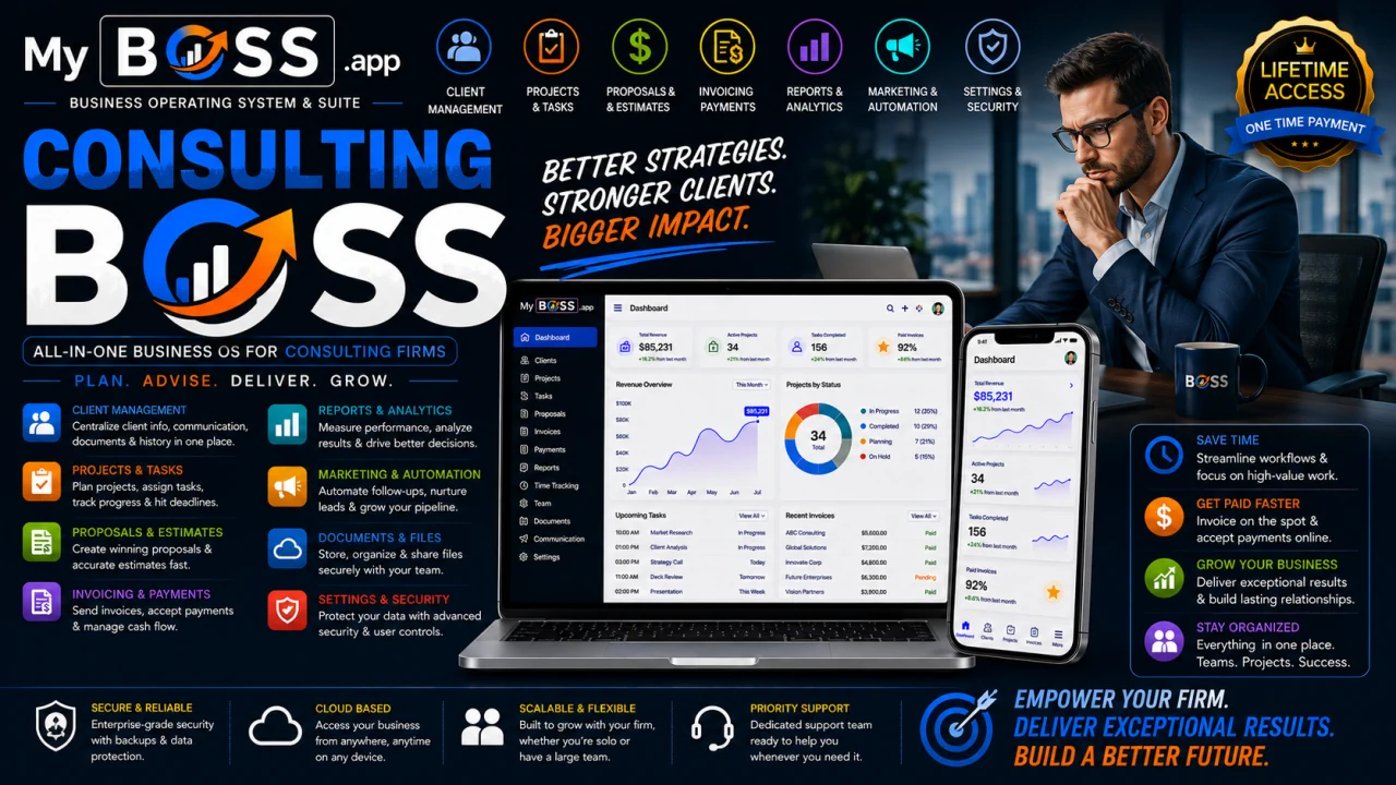 Consulting business software dashboard by Consulting BOSS
